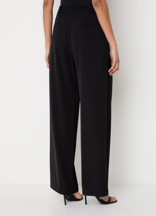 French Connection Harrie high waist wide fit pantalon met plooidetail - achterkant zwart