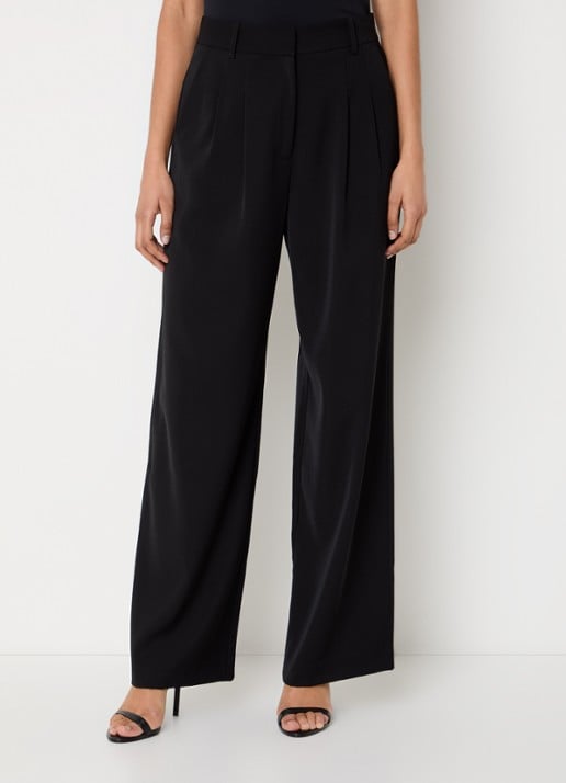 French Connection Harrie high waist wide fit pantalon met plooidetail - detail 4 zwart