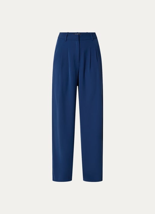 French Connection Harrie high waist wide fit pantalon met plooidetail - voorkant donkerblauw
