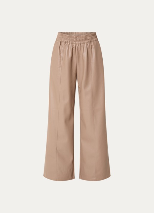 French Connection High waist wide fit broek van imitatieleer - voorkant 2 donkerbeige