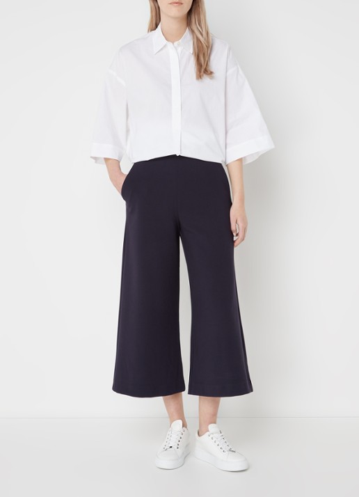 French Connection High waist wide fit culotte met strikceintuur - voorkant 6 donkerblauw