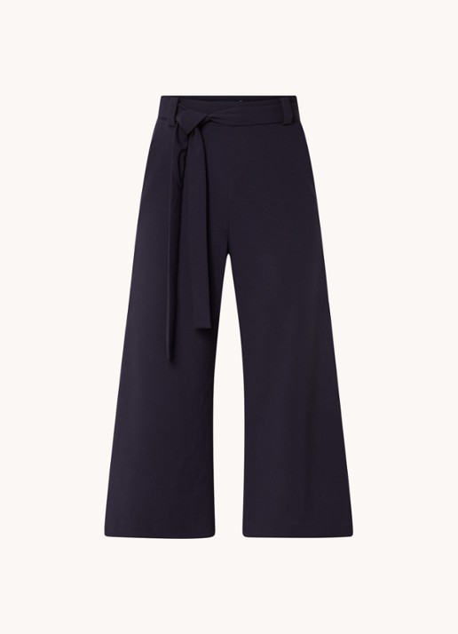 French Connection High waist wide fit culotte met strikceintuur - voorkant 7 donkerblauw