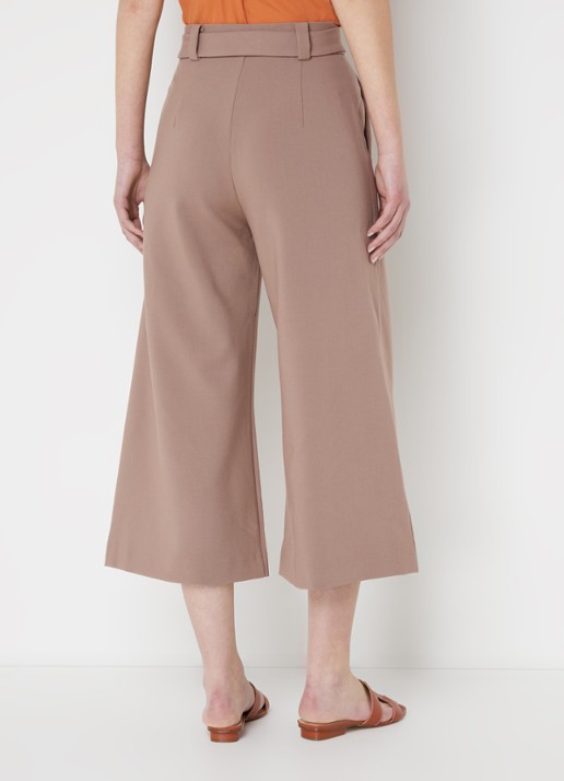 French Connection High waist wide fit culotte met strikceintuur - achterkant lichtbruin