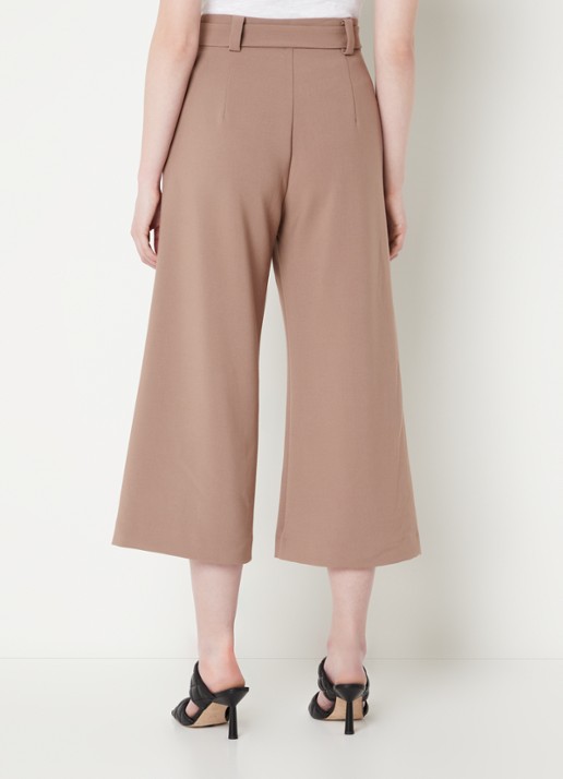 French Connection High waist wide fit culotte met strikceintuur - achterkant 2 lichtbruin