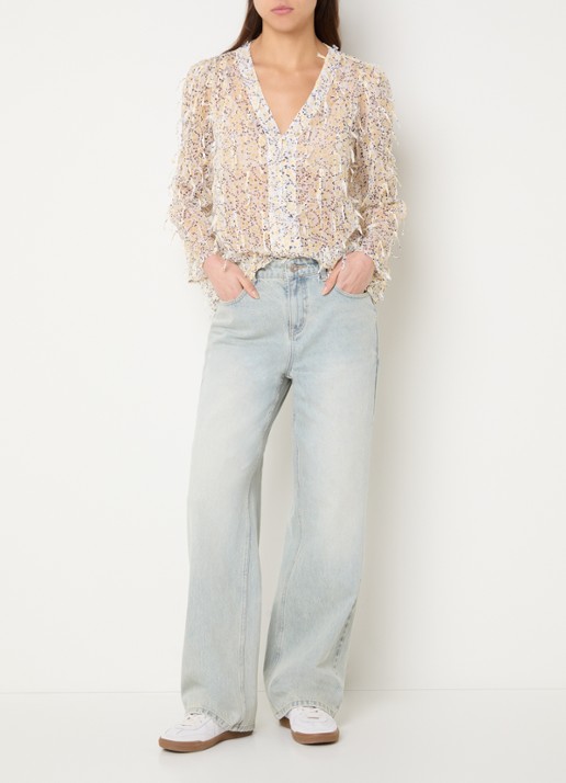 French Connection High waist wide leg jeans met lichte wassing - voorkant 5 indigo