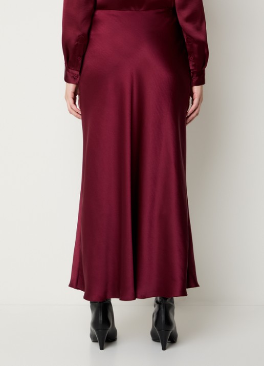 French Connection Irina midi rok van satijn - achterkant 3 bordeauxrood