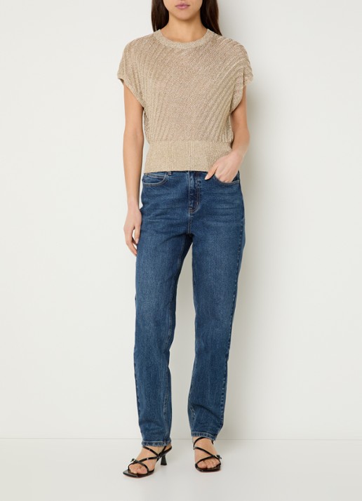 French Connection Jada grofgebreide top met lurex - voorkant 3 goud