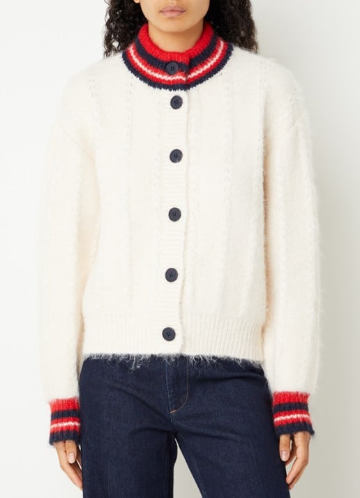 French Connection Kenley grofgebreid vest met opstaande kraag - detail creme