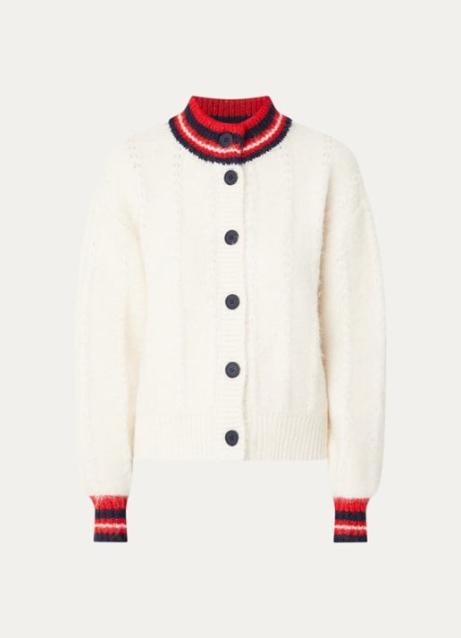 French Connection Kenley grofgebreid vest met opstaande kraag - voorkant 2 creme