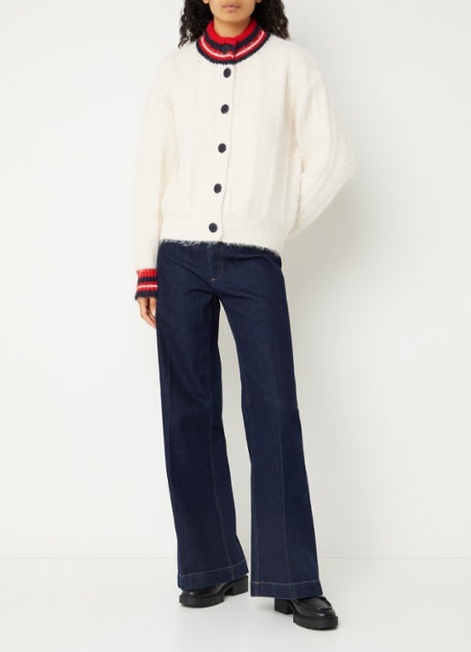 French Connection Kenley grofgebreid vest met opstaande kraag - voorkant 3 creme