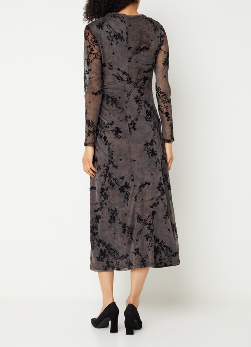 French Connection Kenny midi jurk van mesh met flock bloemenprint - achterkant zwart