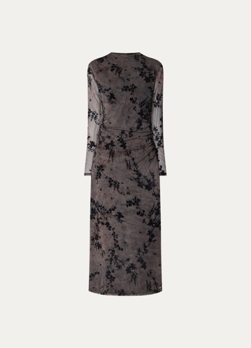 French Connection Kenny midi jurk van mesh met flock bloemenprint - voorkant 2 zwart