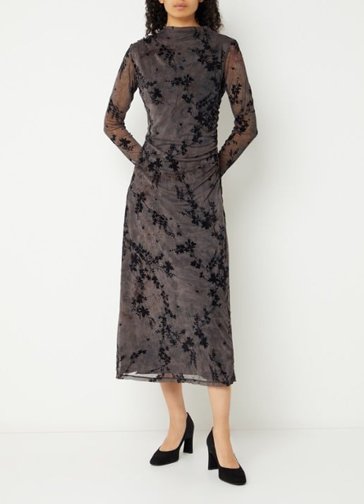 French Connection Kenny midi jurk van mesh met flock bloemenprint