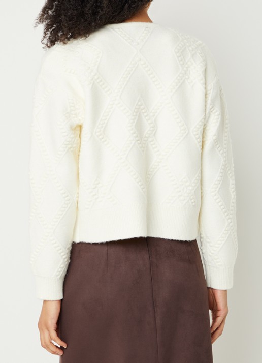 French Connection Kitty grofgebreid vest met strikceintuur - achterkant creme