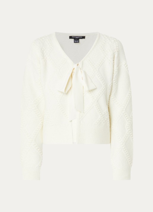 French Connection Kitty grofgebreid vest met strikceintuur - voorkant 2 creme