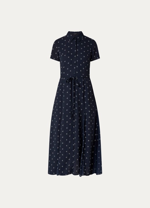 French Connection Laney midi blousejurk met stippenprint - voorkant donkerblauw