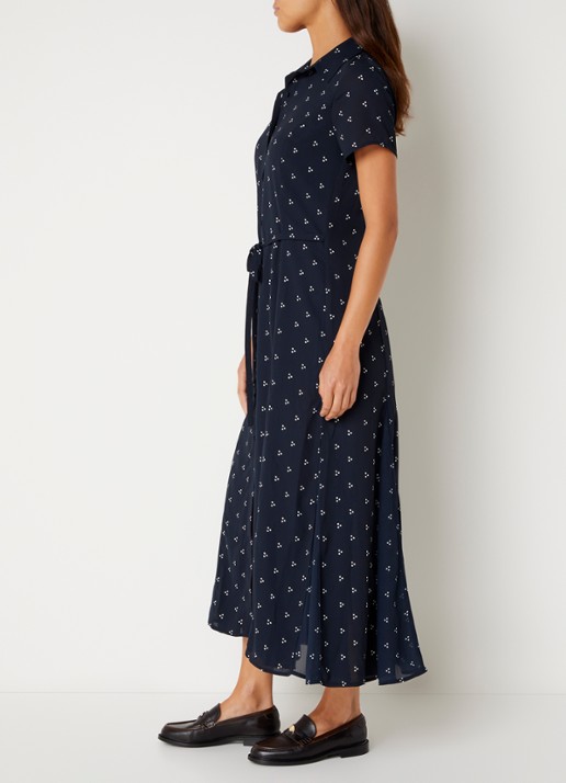 French Connection Laney midi blousejurk met stippenprint - voorkant 2 donkerblauw