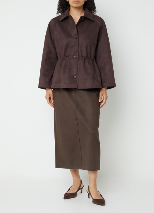French Connection Laney midi rok van suède  - voorkant 4 bruin