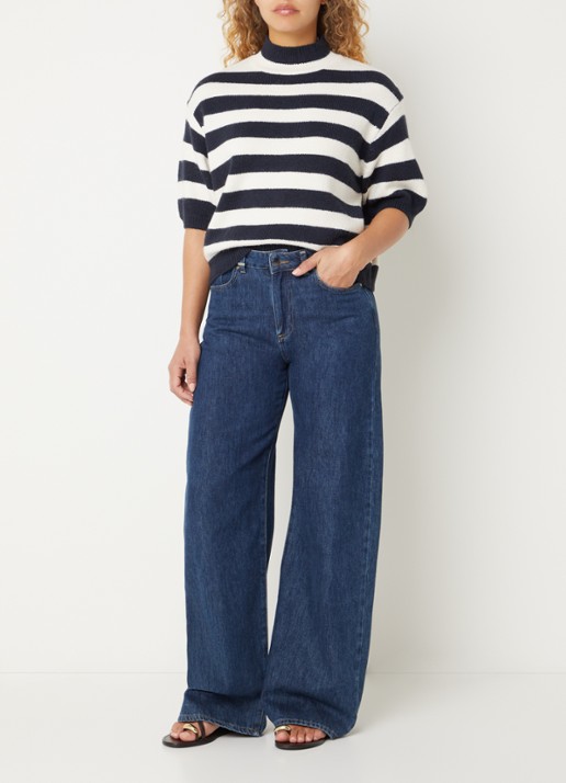 French Connection Larisa grofgebreide trui met pofmouw - voorkant 2 donkerblauw