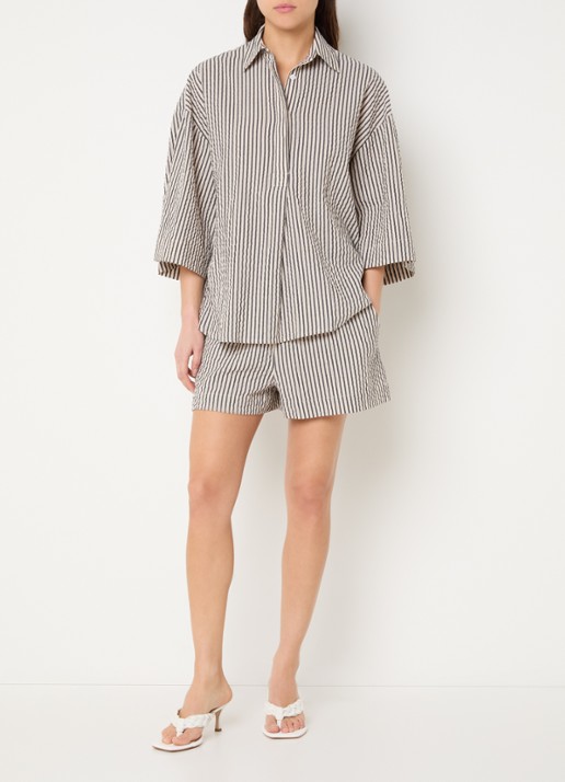 French Connection Lia high waist straight fit korte broek  - voorkant 2 beige