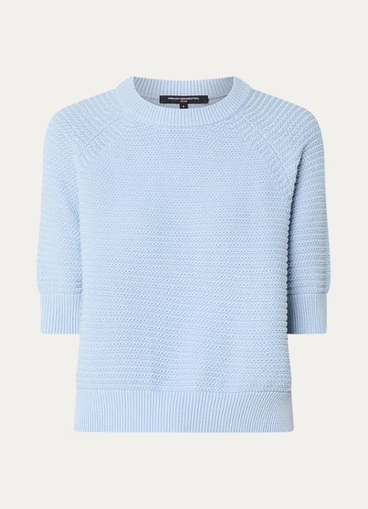 French Connection Lilly Mozart grofgebreide top met structuur - voorkant 3 lichtblauw