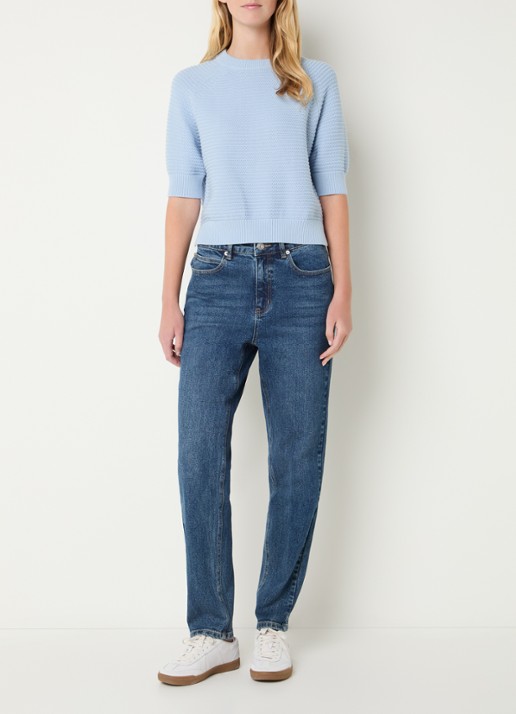 French Connection Lilly Mozart grofgebreide top met structuur - voorkant 4 lichtblauw