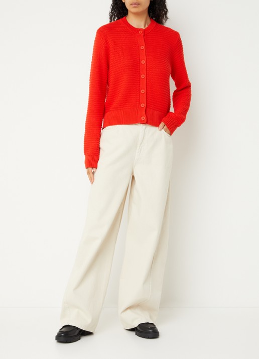 French Connection Lily Mozart grofgebreid vest met structuur - voorkant 3 rood