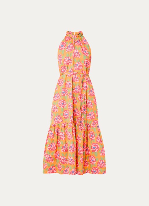 French Connection Louisa Alexis midi tuniekjurk met bloemenprint  - voorkant 3 oranje