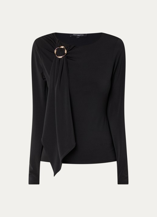 French Connection Maxine longsleeve met gedrapeerd detail - voorkant 2 zwart
