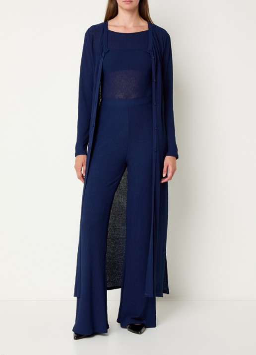 French Connection Meera flared fit pantalon met structuur - voorkant 3 royalblauw