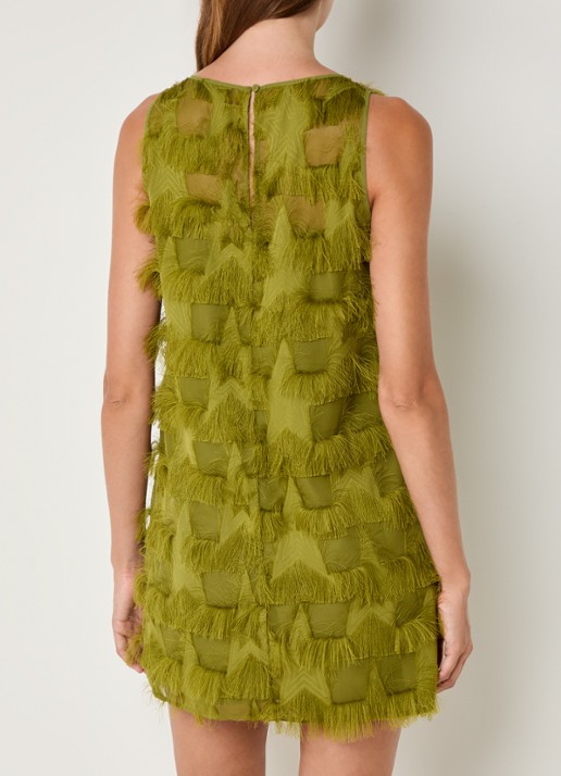 French Connection Miley mini jurk met franjes - achterkant mosgroen