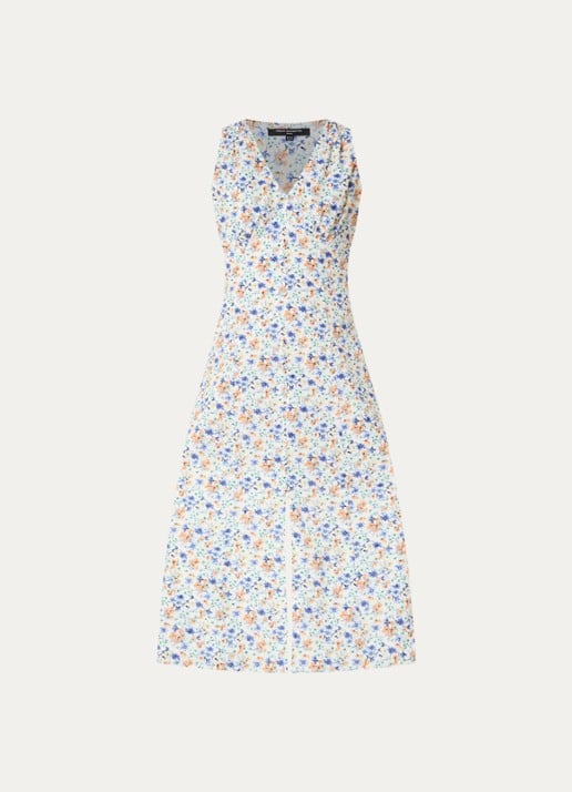 French Connection Minnie midi jurk met bloemenprint en split - voorkant lichtblauw