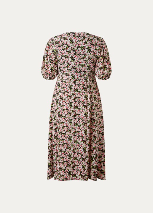 French Connection Molly midi jurk met bloemenprint - voorkant 2 zwart