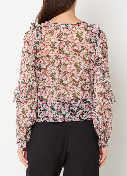 French Connection Molly tuniek met bloemenprint en ruches - achterkant rood