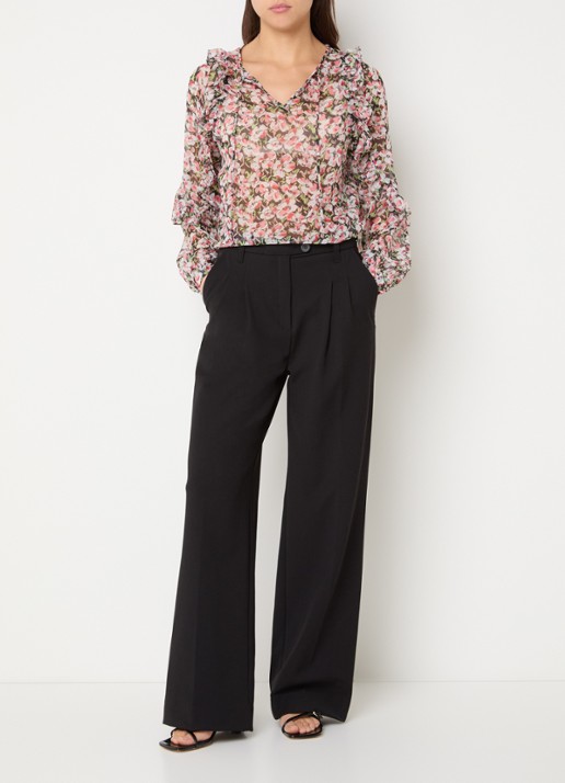 French Connection Molly tuniek met bloemenprint en ruches - voorkant 3 rood