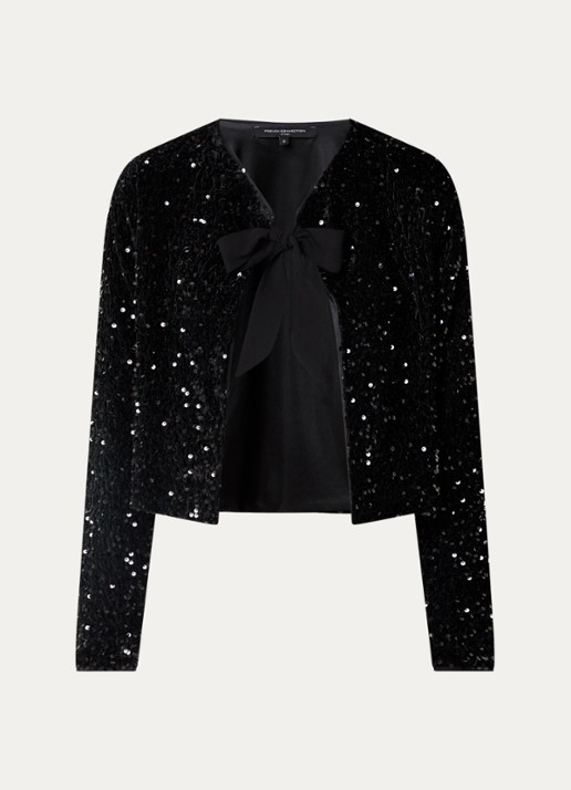 French Connection Monet openvallend vest met pailletten - voorkant zwart