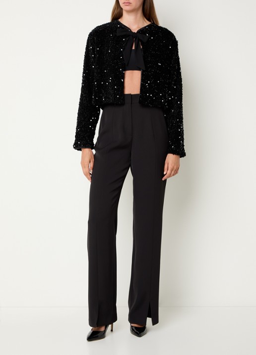 French Connection Monet openvallend vest met pailletten - voorkant 2 zwart