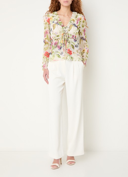 French Connection Monica Hallie blouse met bloemenprint en strikdetail - voorkant 3 groen