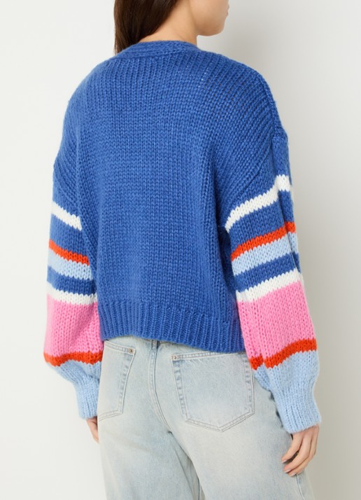 French Connection Monroe grofgebreid vest met ballonmouwen - achterkant 4 blauw