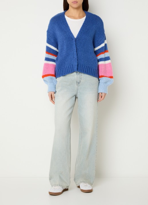 French Connection Monroe grofgebreid vest met ballonmouwen - voorkant 3 blauw
