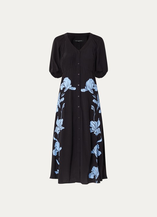 French Connection Nicola Lizzy midi blousejurk met bloemenprint - voorkant 3 zwart