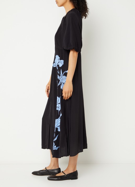 French Connection Nicola Lizzy midi blousejurk met bloemenprint - voorkant 4 zwart