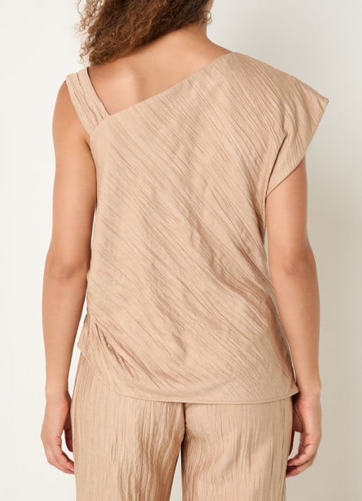 French Connection Novie top met asymmetrische hals - achterkant donkerbeige