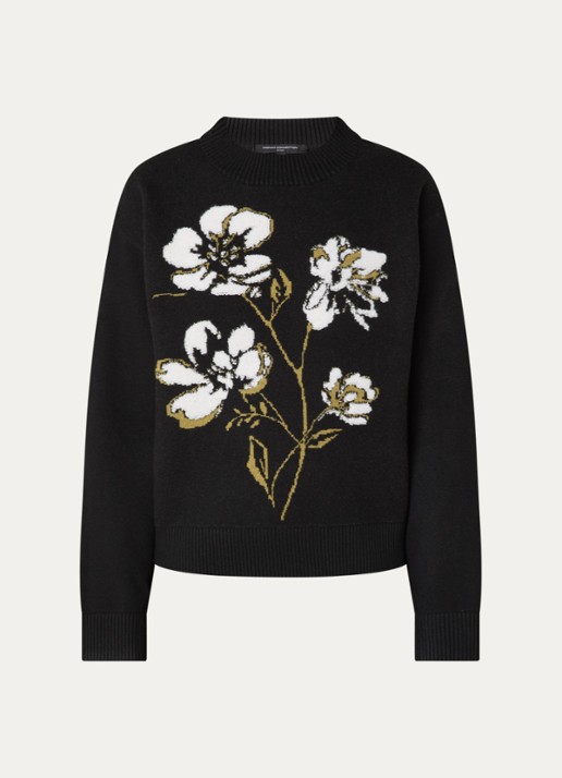 French Connection Oriana fijngebreide trui met ingebreide bloemenprint - voorkant 2 zwart