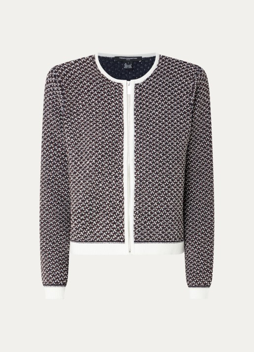 French Connection Perla Noar grofgebreid vest met ronde hals - voorkant 2 donkerblauw