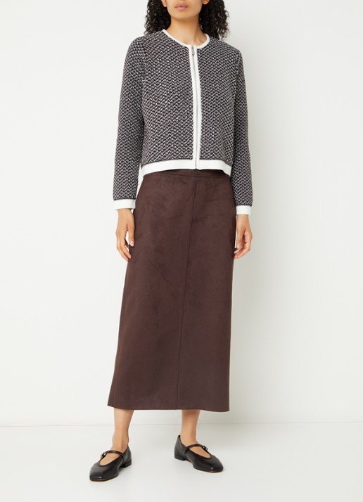 French Connection Perla Noar grofgebreid vest met ronde hals - voorkant 3 donkerblauw
