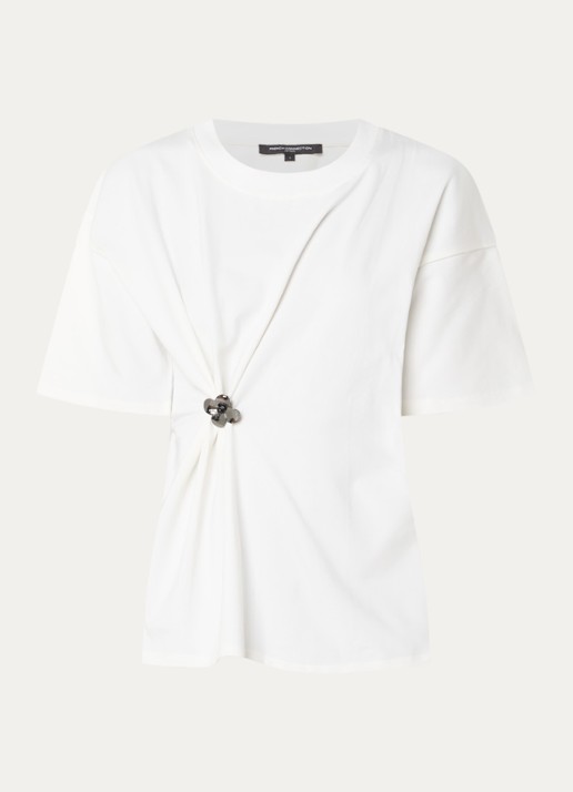 French Connection Rallie T-shirt met gedrapeerd detail en applicatie - voorkant 3 wit