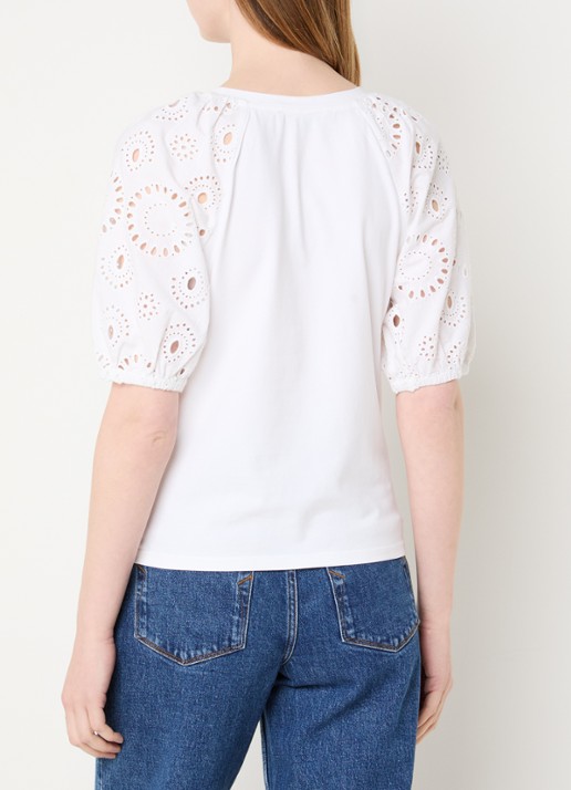 French Connection Rosana top met pofmouw en broderie - achterkant 2 wit