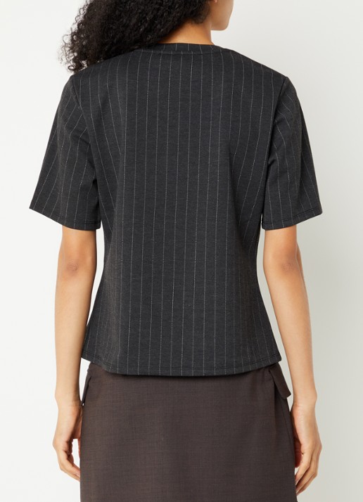 French Connection Sarai T-shirt met krijtstreep - achterkant 4 antraciet