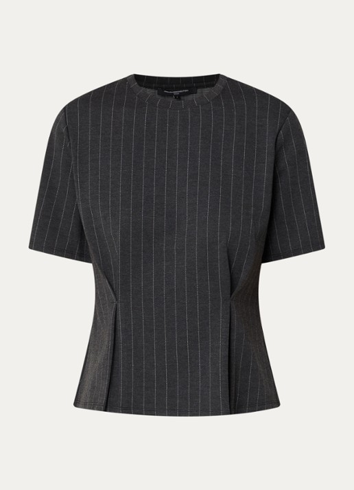 French Connection Sarai T-shirt met krijtstreep - voorkant 2 antraciet